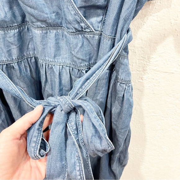 Lane Bryant Dress Women's 28 Lena Blue Chambray Faux Wrap Flutter Sleeve NWT - Picture 6 of 10